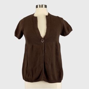 Vince Womens Brown Short Sleeve Cardigan Sweater Cotton Cashmere size Large